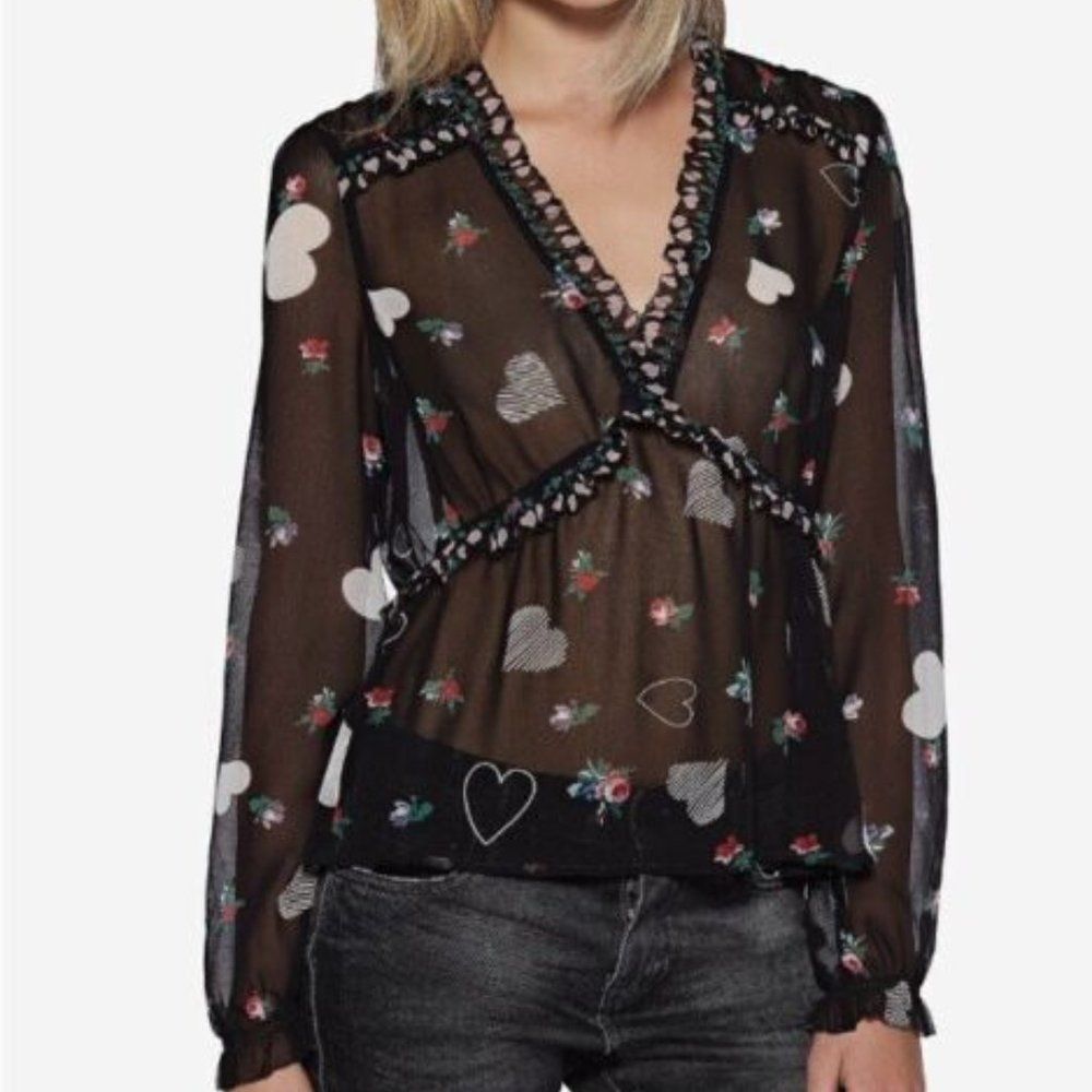 Avec Les Filles Sheer Floral Heart Boho Blouse Top 💖